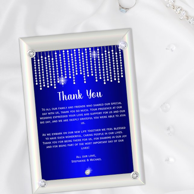 Elegant Diamonds and Pearls Blue Wedding Thank You Card (Creator Uploaded)