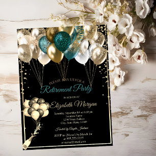 Elegant Diamonds Balloons Black Retirement  Invitation
