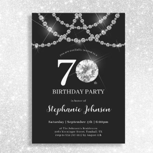 Elegant Diamonds Black 70th Birthday Party Invitation