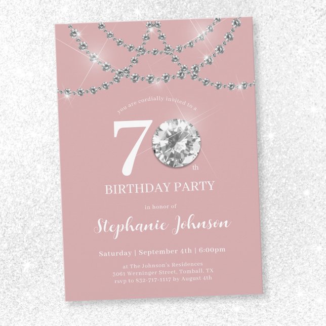 Elegant Diamonds Blush Pink 70th Birthday Invitation (Elegant Diamonds Blush Pink 70th Birthday Invitation)