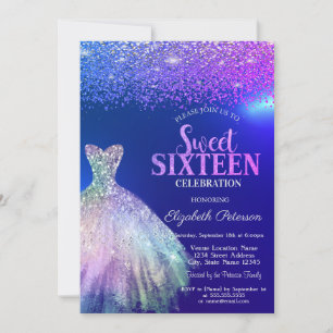 Elegant Diamonds, Dress Blue Sweet 16 Invitation