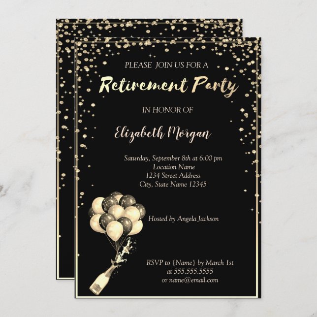 Elegant Diamonds Frame, Ballons, Retirement Party Invitation (Front/Back)