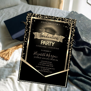 Elegant Diamonds Grad Cap Black Graduation Invitation