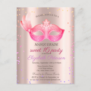Elegant Diamonds,Masque,Sweet 16 Invitation Postcard
