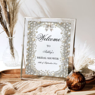 Elegant Diamonds & Pearls Bridal Shower Welcome Poster