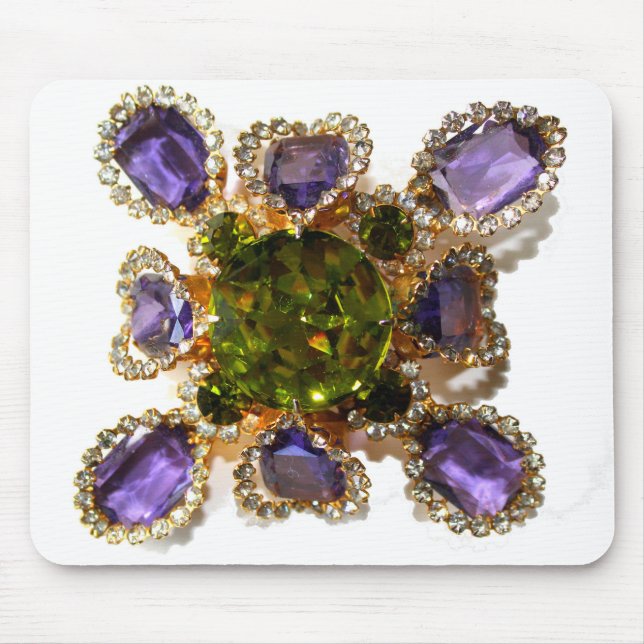 Elegant diamonds purple green gemstones mouse pad (Front)