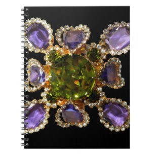 Elegant diamonds purple green gemstones notebook