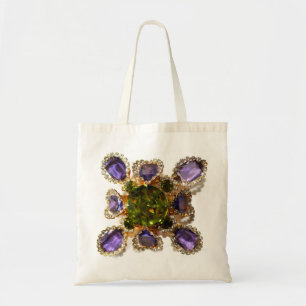 Elegant diamonds purple green gemstones tote bag