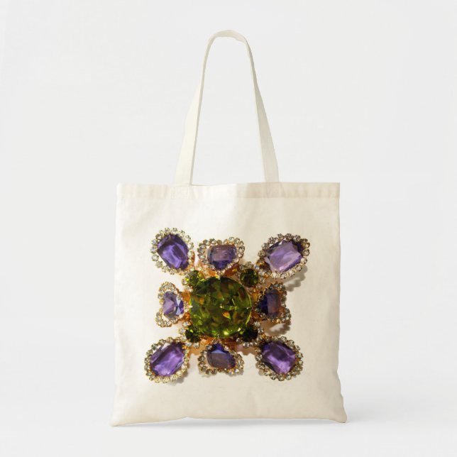 Elegant diamonds purple green gemstones tote bag (Front)