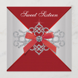 Elegant Diamonds Red Birthday Party Invitation