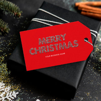 Elegant Diamonds Red Merry Christmas Business Gift Tags