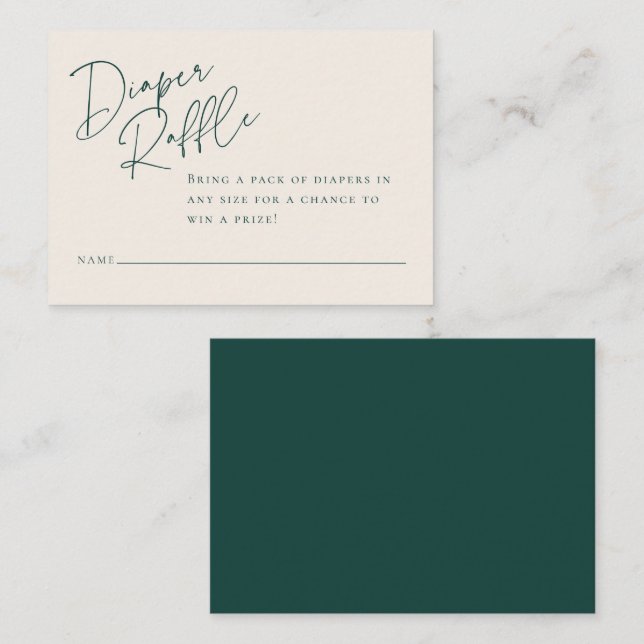 Elegant Diaper Raffle | Emerald Green Enclosure Card (Front/Back)