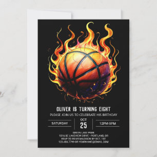 Elegant Digital Orange Basketball Birthday Invitation