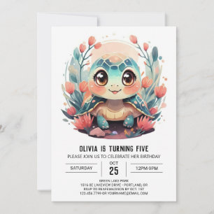 Elegant Digital Turtle Girl Birthday Invitation