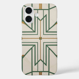 Elegant Dill Green Geometric iPhone 16 Case | Crea
