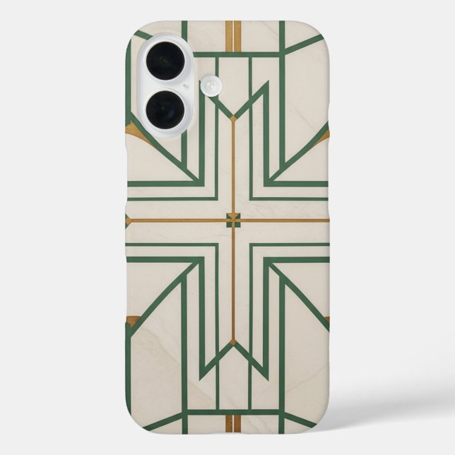 Elegant Dill Green Geometric iPhone 16 Case | Crea (Back)