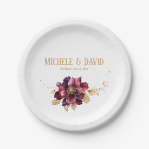 Elegant dining on White Gold Burgundy Round Paper Plate