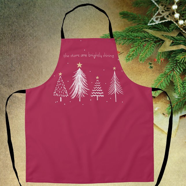 Elegant Dining, Red and White, Gold Stars Party Apron (Fun Christmas Tree Stars - Red, White, Gold, Apron)