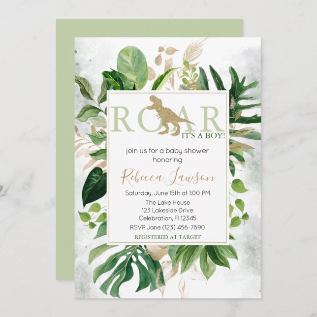 Elegant Dinosaur Boy Baby Shower Invitation (Front/Back)