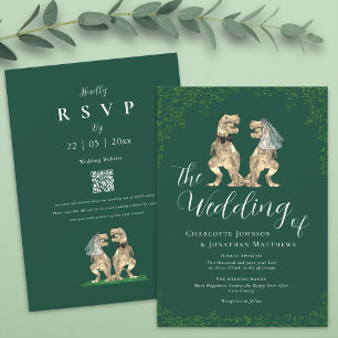 Elegant Dinosaur Green Wedding QR Code Invitation