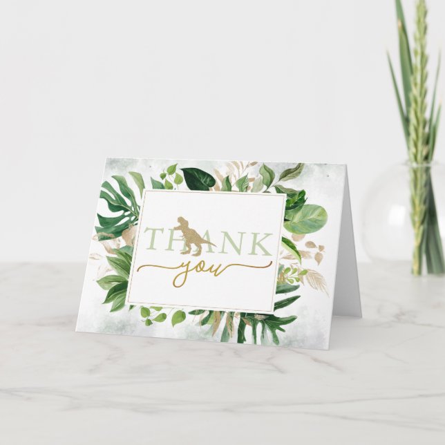 Elegant Dinosaur Greenery Folded Thank You Card (Front)