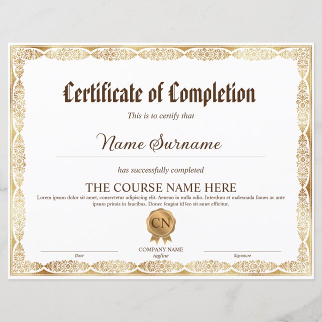 Elegant Diploma Certificate of Completion Award (Front)