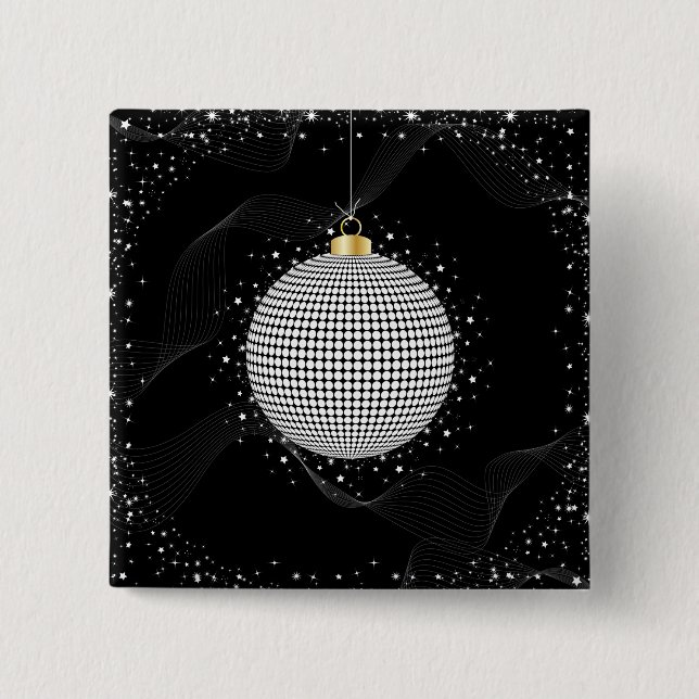Elegant Disco Ball Christmas Ornament 15 Cm Square Badge (Front)