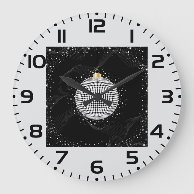 Elegant Disco Ball Christmas Ornament Large Clock (Front)
