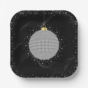 Elegant Disco Ball Christmas Ornament Paper Plate