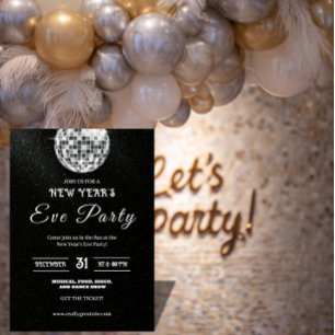 Elegant Disco Ball New Year’s Eve Party Invitation