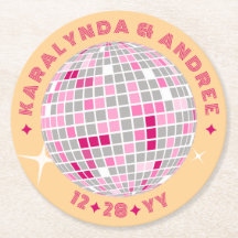 Elegant Disco Ball Pink Red Round Wedding