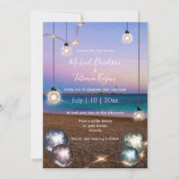 elegant disco balls gold lights beach wedding
