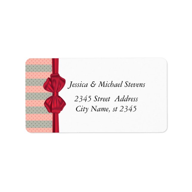 Elegant discrete stripes romantic red bow label (Front)