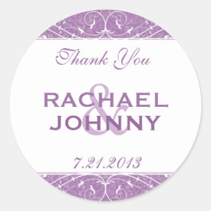 Elegant Distressed Violet Purple Thank You Classic Round Sticker