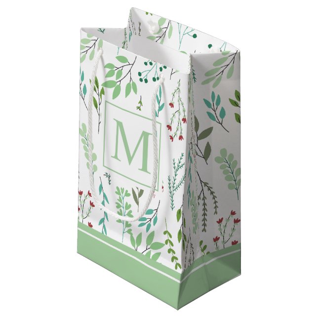Elegant Ditsy Leaves Monogram | Gift Bag (Front Angled)