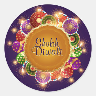 Elegant Diwali Colourful Fireworks Classic Round Sticker