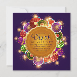 Elegant Diwali Colourful Fireworks Invitation