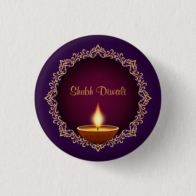 Elegant Diwali Diyas Purple 3 Cm Round Badge (Front)
