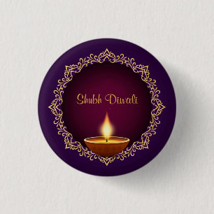 Elegant Diwali Diyas Purple 3 Cm Round Badge