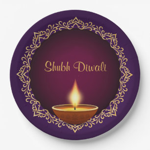Elegant Diwali Diyas Purple Paper Plate