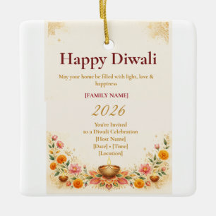 Elegant Diwali Greeting Card Ceramic Ornament