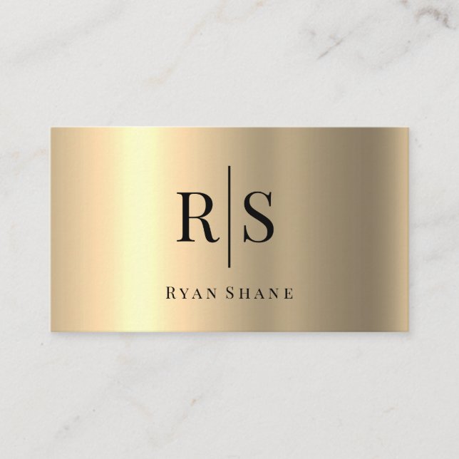 Elegant DIY Black Monogram & Name, Yellow Gold Business Card (Front)