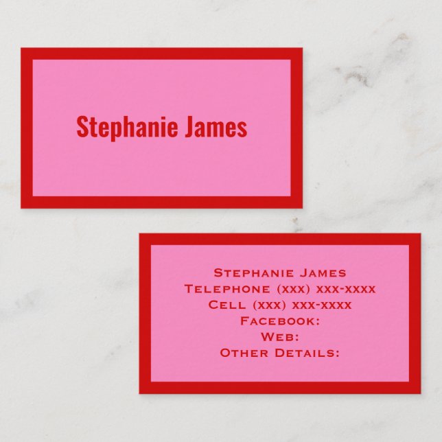 Elegant DIY Colours Pink #3 Red Business Card (Front/Back)