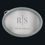 Elegant DIY Grey Monogram Blk Name, Brushed Silver Belt Buckle<br><div class="desc">This elegant Brushed Silver design with personalised grey monogram and black name works well for many professions. Great for Interior Designers,  Consultants,  Hair and Makeup Artists,  Corporate Professionals,  Realtors,  Sales Associates,  Estate Planners and more.</div>