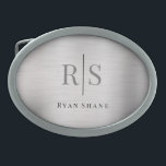 Elegant DIY Grey Monogram Blk Name, Brushed Silver Belt Buckle<br><div class="desc">This elegant Brushed Silver design with personalised grey monogram and black name works well for many professions. Great for Interior Designers,  Consultants,  Hair and Makeup Artists,  Corporate Professionals,  Realtors,  Sales Associates,  Estate Planners and more.</div>