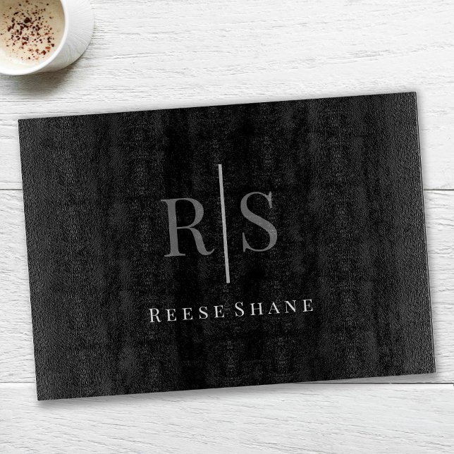 Elegant DIY Grey Monogram & White Name, Black Cutting Board (Creator Uploaded)