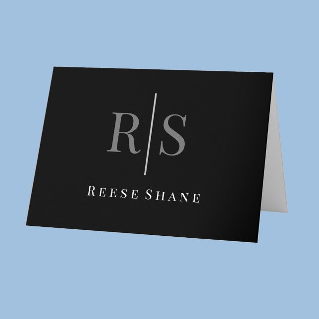 Elegant DIY Grey Monogram & White Name, Blank Card (Creator Uploaded)