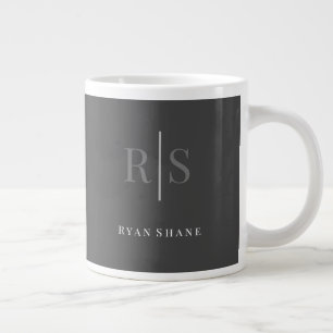 Elegant DIY Grey Monogram & White Name, Dark Grey Large Coffee Mug