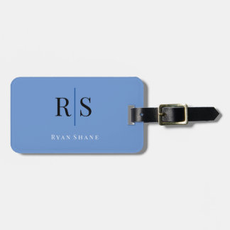 Elegant DIY Monogram Name & Info, Blue Black White Luggage Tag