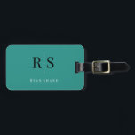 Elegant DIY Monogram Name & Info, Teal Black White Luggage Tag<br><div class="desc">An elegant and classy teal,  black and white design with personalised monogram,  name and contact info on back.</div>